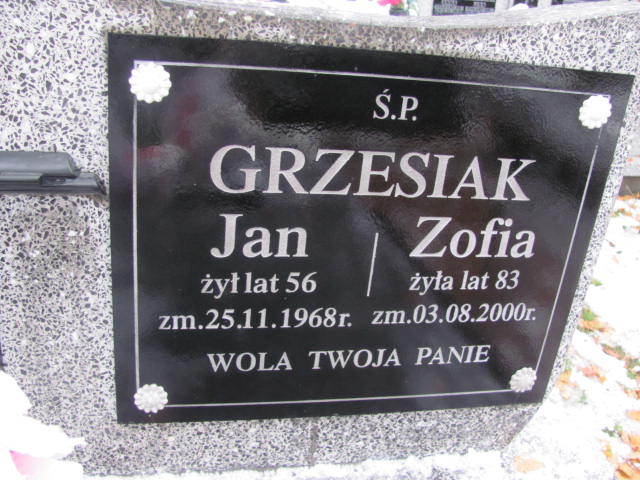 Zofia Grzesiak 1917 Janów Złoty Potok - Grobonet - Wyszukiwarka osób pochowanych